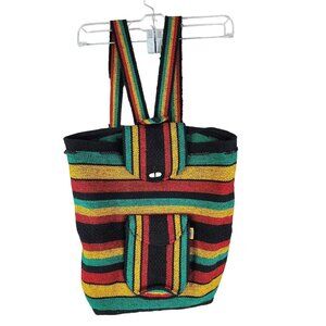 Mexican Rasta Artesanias Pinzon Bag Backpack Woven Textile Drawstring Boho